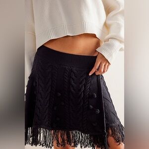 Free People Black Fringe Mini Skirt
